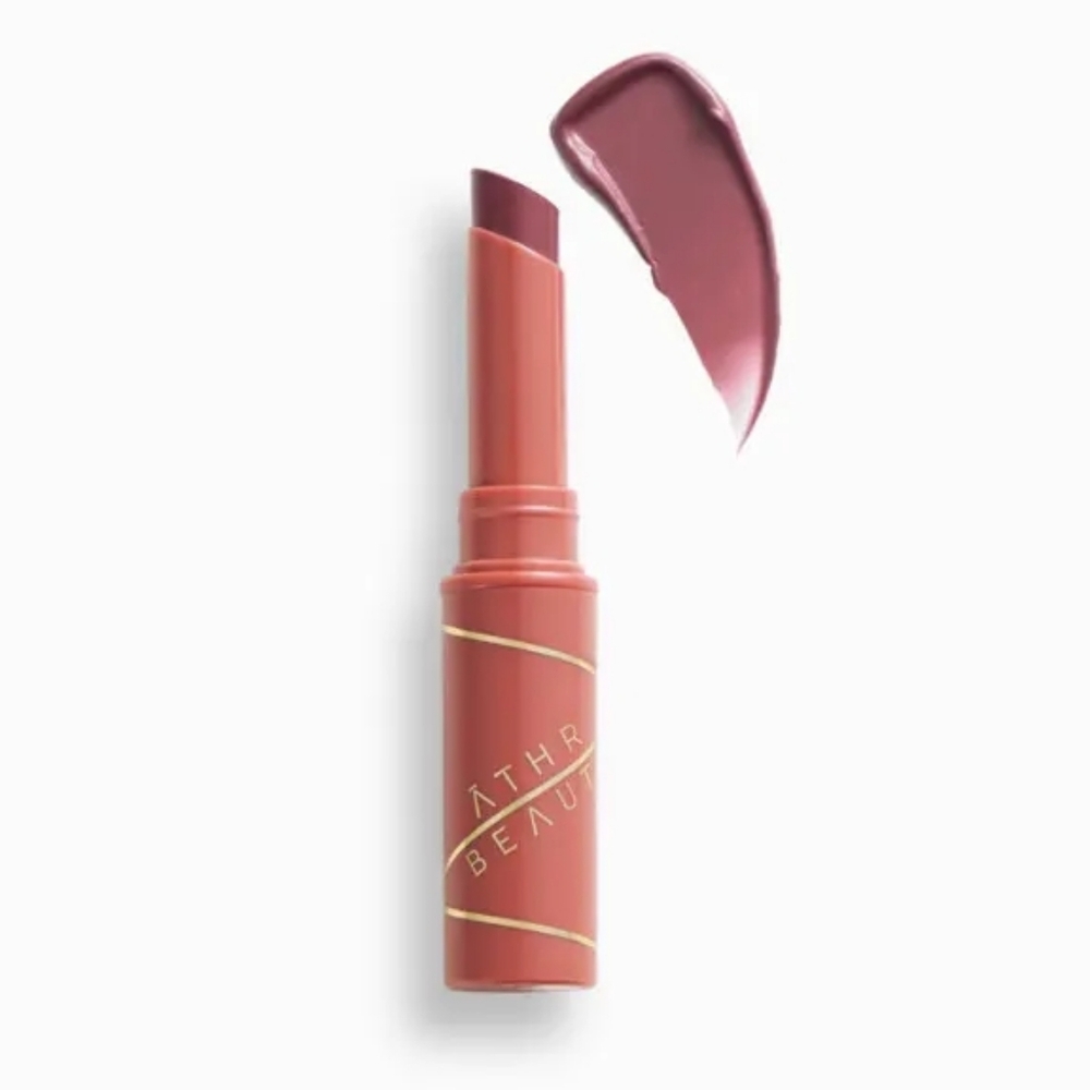 Athr Beauty Aura Mauve Pink Lipstick Tube with Gold Accents